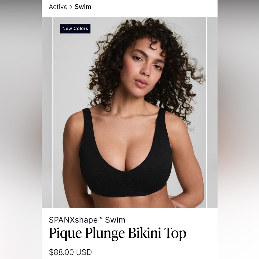 SPANX Black Pique Plunge Bikini Top Size L
